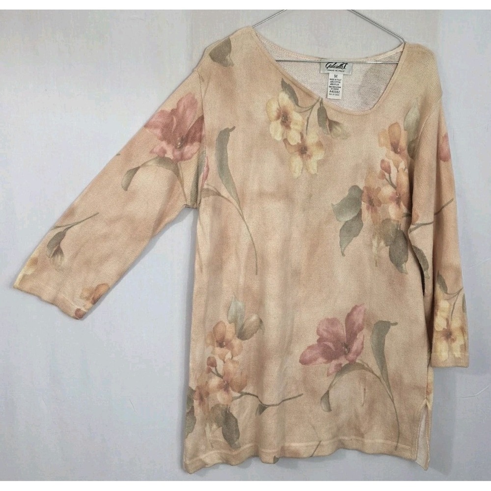 Gabrielle T. Sz. M Italian Made Sweater Floral Watercolor Peach Long Sleeve